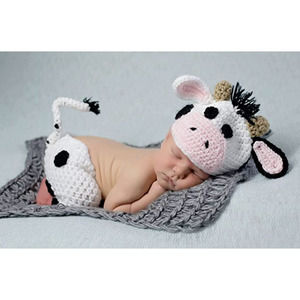 Cute Cow-Themed Crochet Baby Costume Set